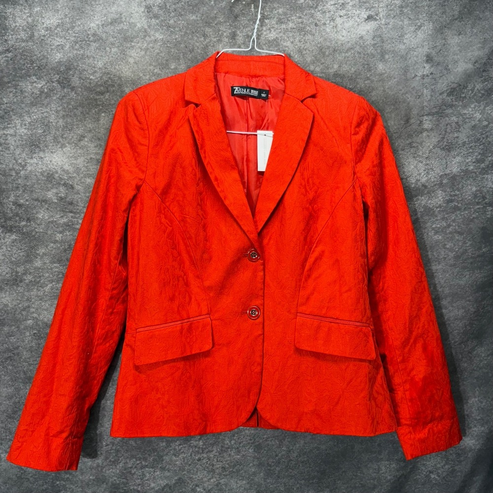 New York & Company 7th Avenue Red Floral Jacquard Blazer Jacket Size 4 NWT